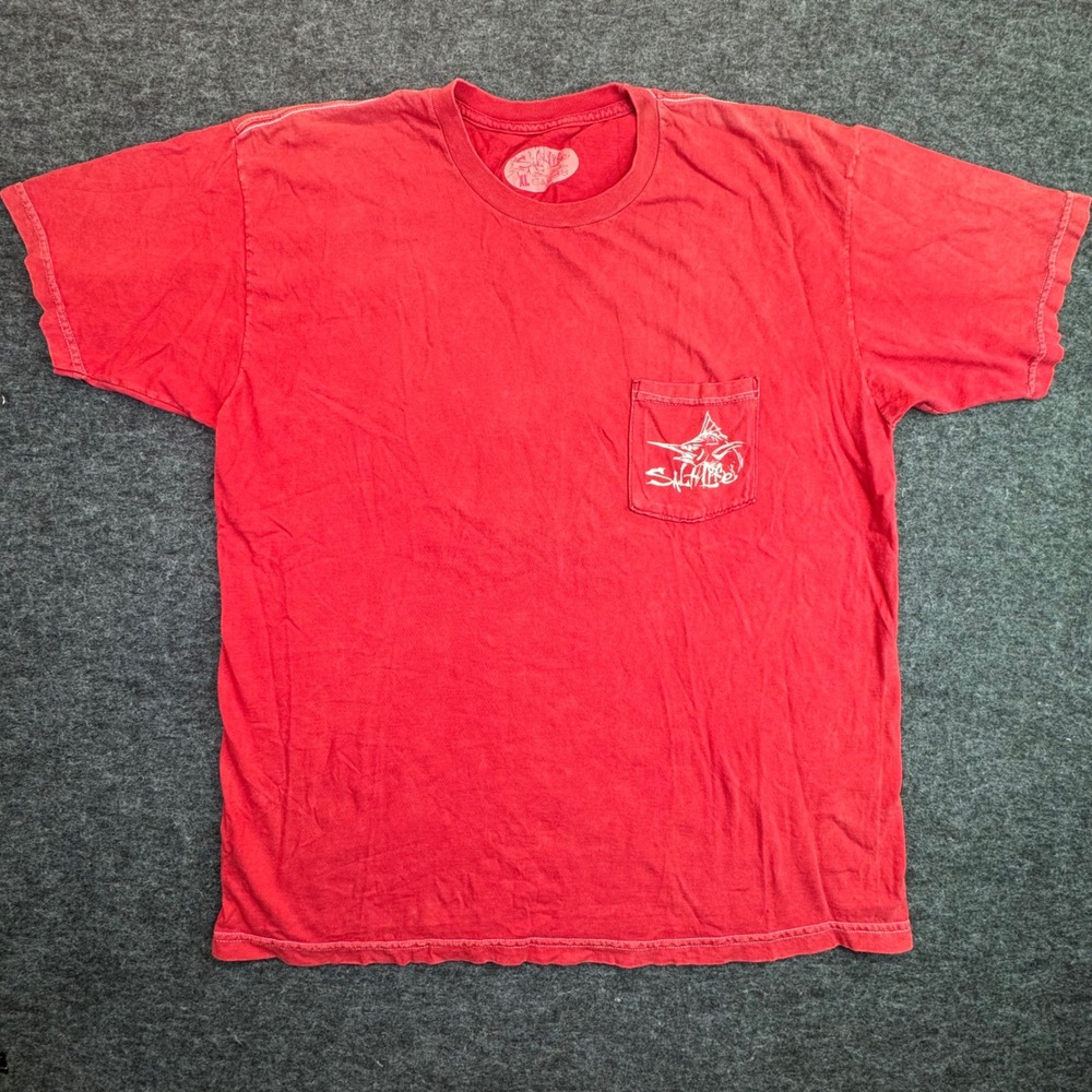 Salt Life Pocket T-Shirt Mens XL Red Marlin Graphic Short Sleeve Cotton